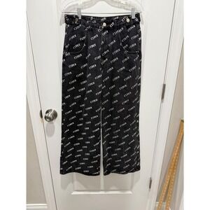 Cider Women Jeans Logo Print Wide Leg Black Size M